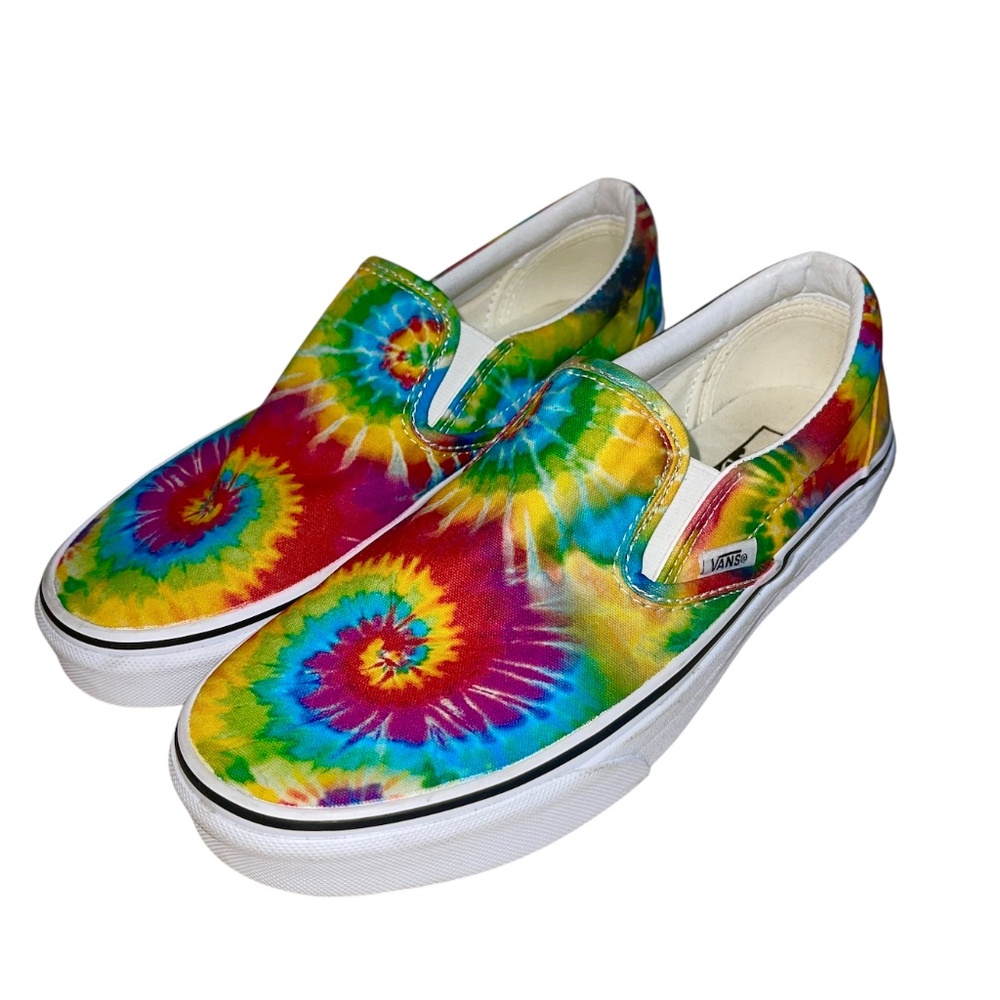 rainbow tie dye slip on vans
